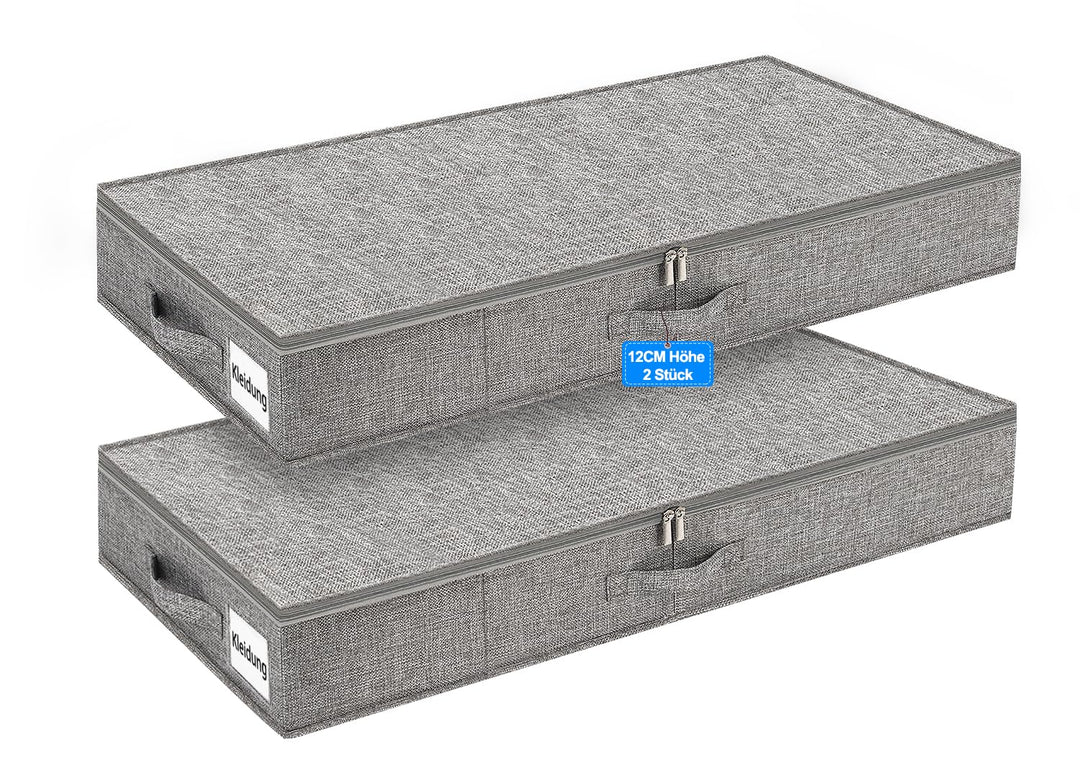Unterbett Aufbewahrungsbox 12 cm, Stabil & Formstabil Unterbettkommode mit 3 Griffen & Doppelreissve