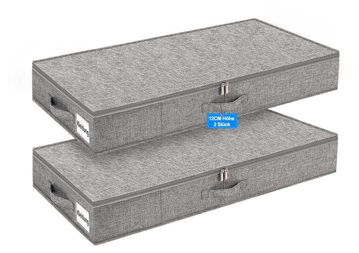 Unterbett Aufbewahrungsbox 12 cm, Stabil & Formstabil Unterbettkommode mit 3 Griffen & Doppelreissve