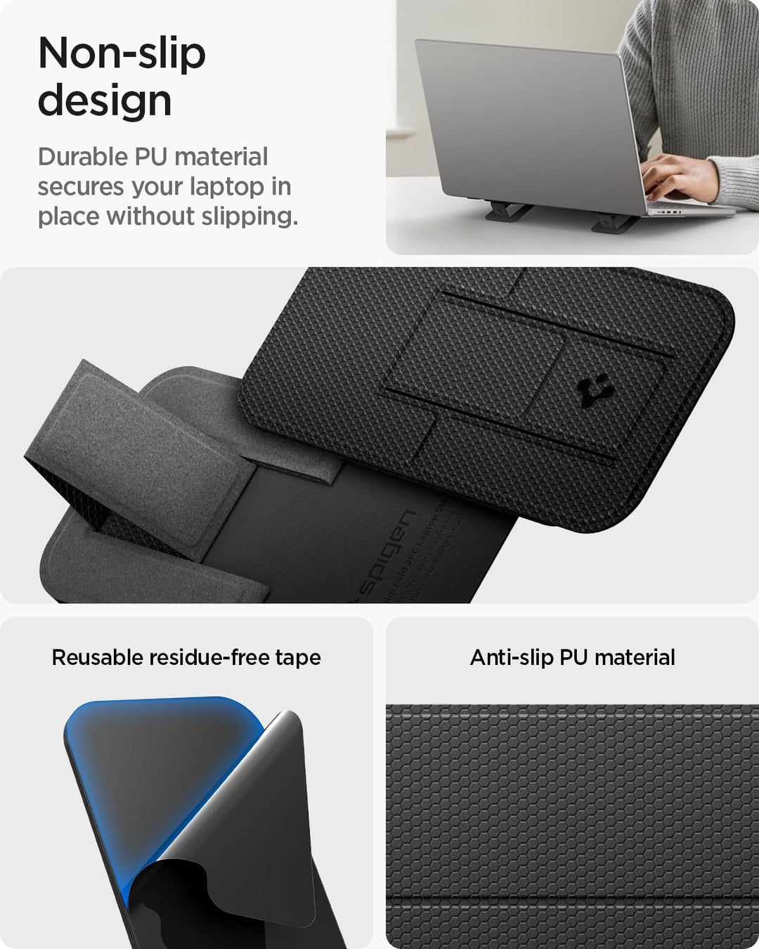Spigen Slim Fold Laptop Ständer Höhenverstellbar [2 Stück] Selbstklebender Laptopständer, Doppelt Ve