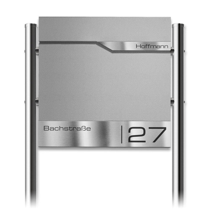 Metzler Standbriefkasten in Graualuminium - Pulverbeschichtet & mit Zeitungsfach - Inkl. Edelstahl S
