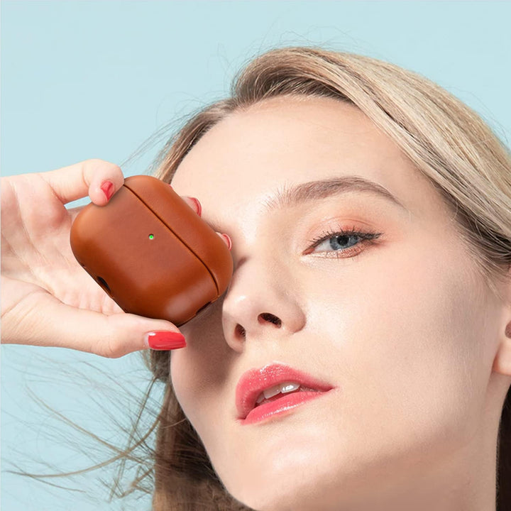 MAOGOAM Leder AirPods Pro 2 Hülle mit Knöpfen, Authentische Kristall-Pflanzenöl gewachste Lederhülle