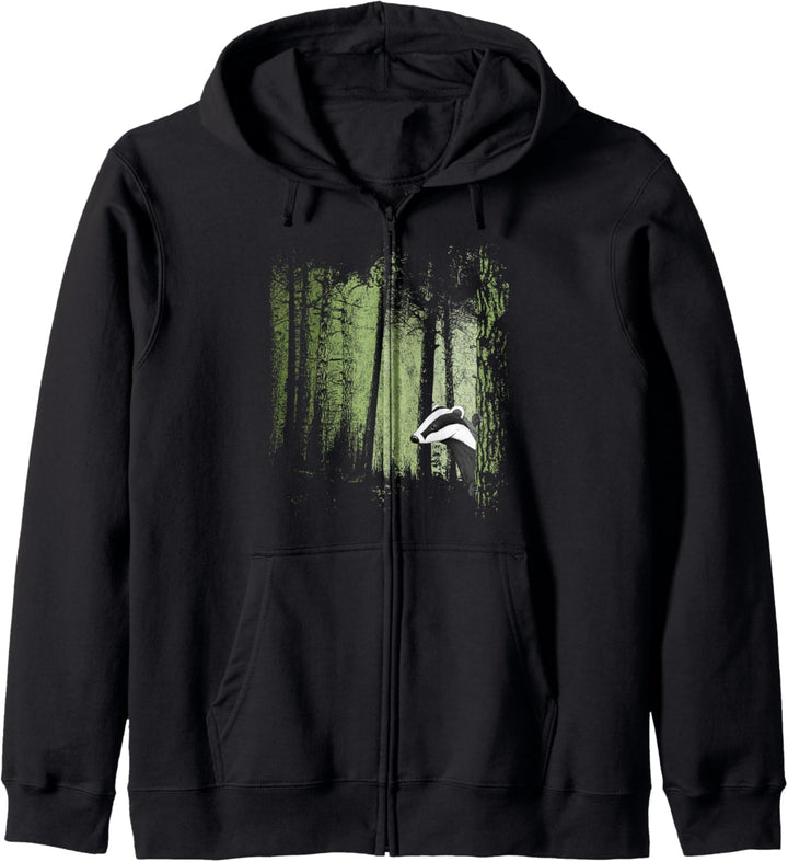 Dämmerung Zwielicht Wald frecher Dachs Illustration Kapuzenjacke