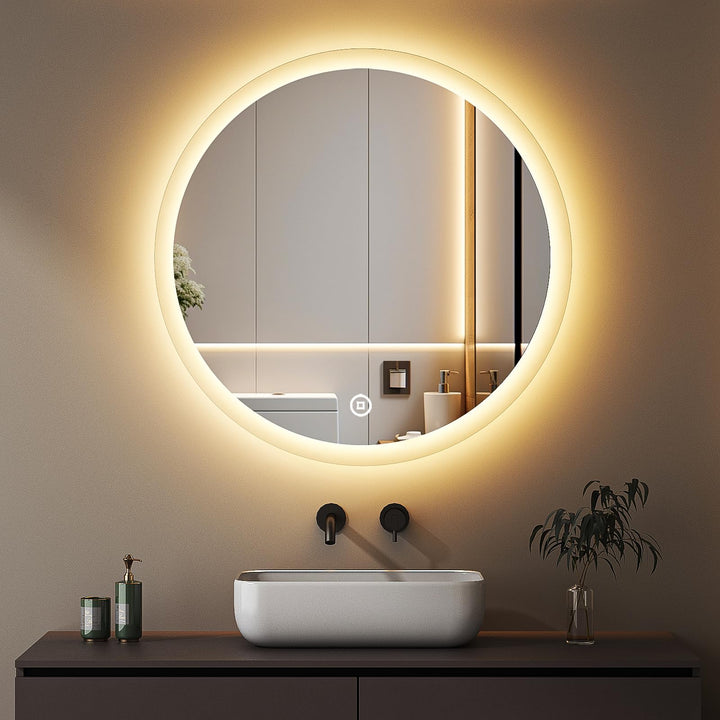 Boromal LED Badspiegel Rund mit Beleuchtung 60x60cm LED Spiegel Rund 3000K-6500K 1810LM Runder Badez
