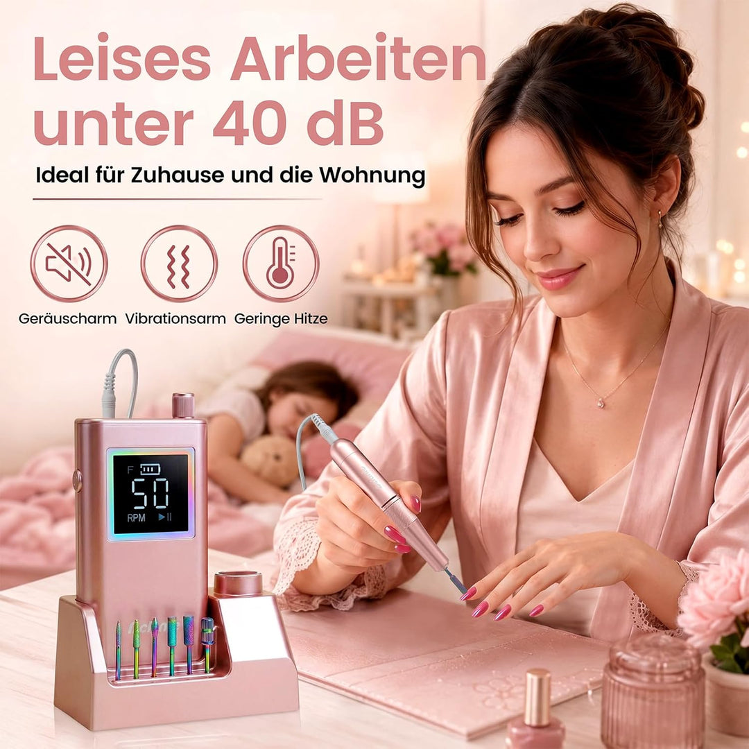 Delanie elektrischer Nagelfräser professionell 50000 U/Min mit Ladestaion, Maniküre Fräser für Nägel