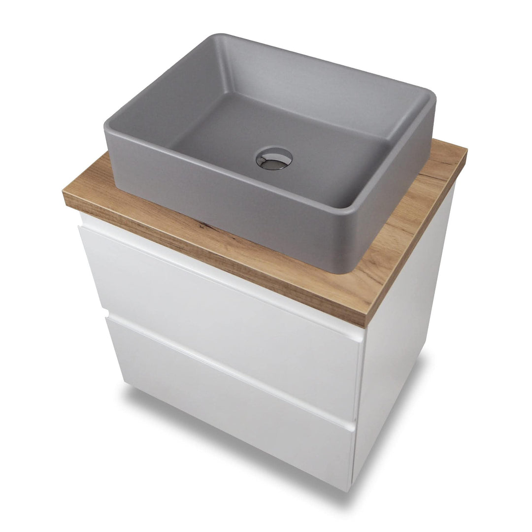 VBChome Badmöbel 50 cm Weiss Granit Aufsatzwaschbecken 48x37 cm Granit Aufsatzwaschtisch mit Waschbe