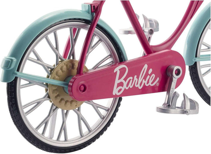 Barbie-Fahrrad, Fahrrad mit Blumenkorb, bewegliche Räder, rosa Fahrrad Puppe, Puppe, Geschenk für Ki
