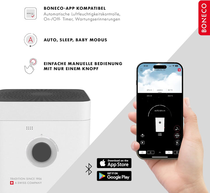 BONECO 3in1 Hybrid Luftbefeuchter & Luftreiniger H300 I 4,5L Wassertank I für Räume bis 50 m² I 6 Le