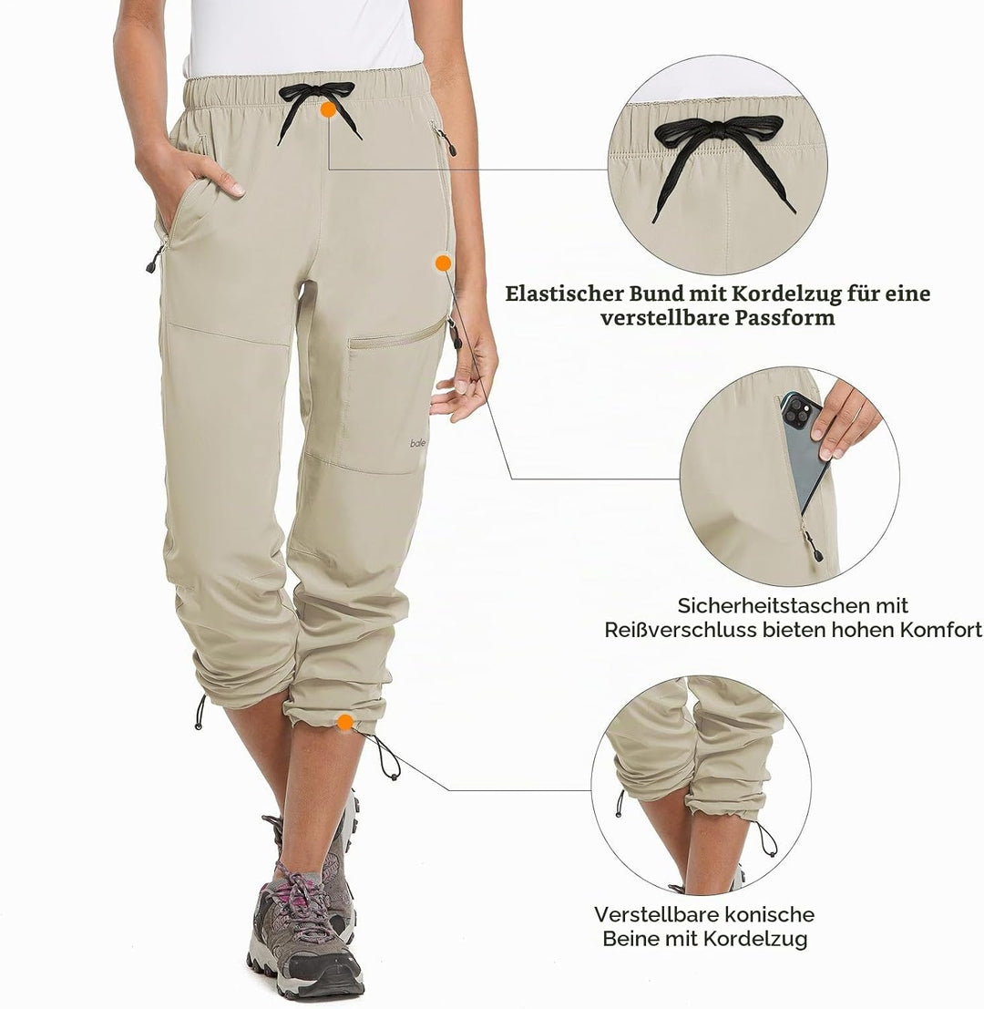 BALEAF Damen Outdoorhose Wanderhose Wasserdicht Schnelltrocknend Leicht Trekkinghose Capris UV Schut