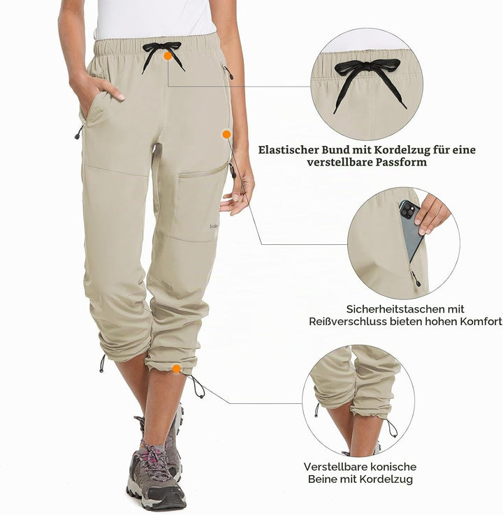 BALEAF Damen Outdoorhose Wanderhose Wasserdicht Schnelltrocknend Leicht Trekkinghose Capris UV Schut