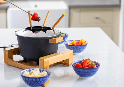 Princess 01.173025.02.001 Fondue Set Pure Black, Aluminium Gusseisen, Bambus & Schwarz