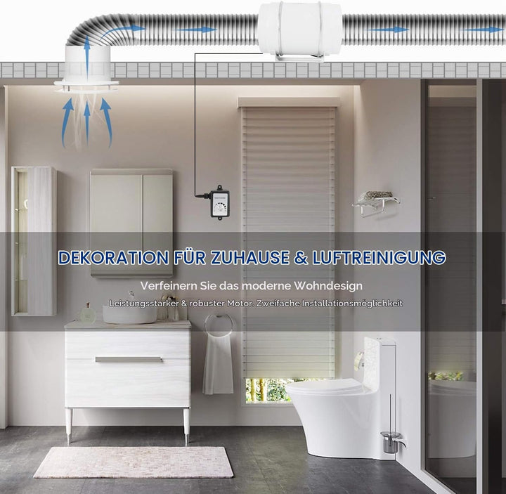 Hon&amp;Guan Abluftventilator Rohrventilator 200mm mit Variabler Geschwindigkeitskontrolle, Abluftventil