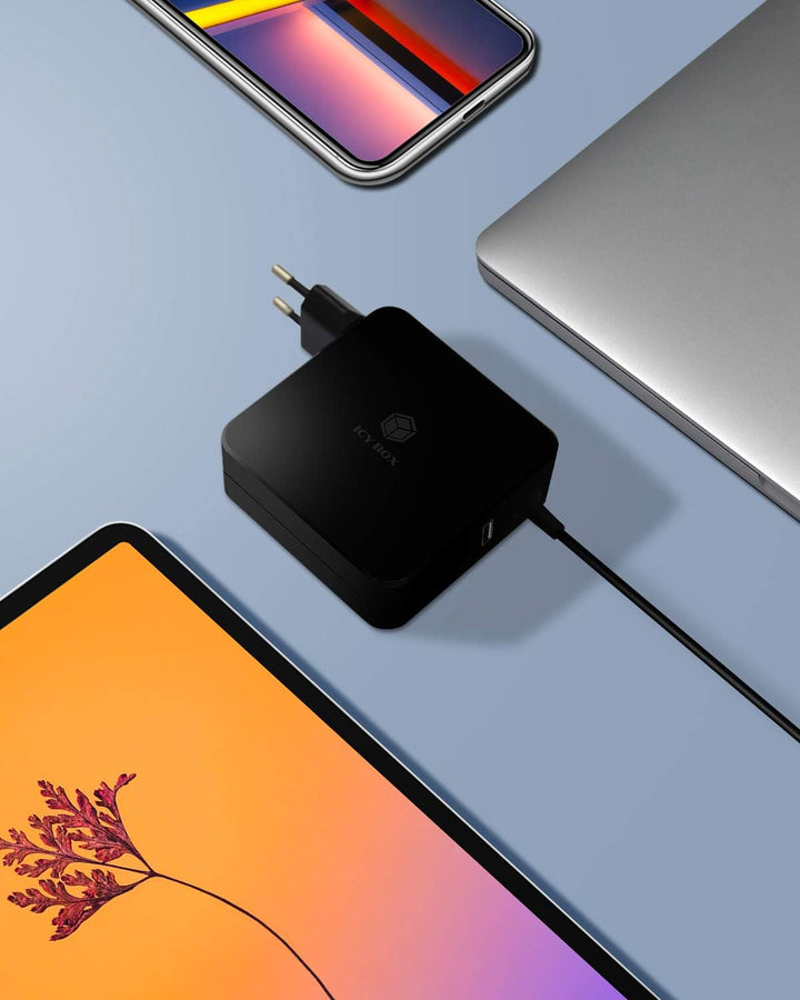 ICY BOX 90W USB-C Netzteil für Laptops, Tablets und Smartphones, Schutzfunktion, Power Delivery 3.0,