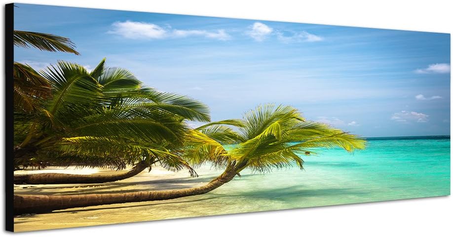 Panoramabild auf Leinwand und Keilrahmen 150x50cm Malediven Meer Strand Palmen Natur