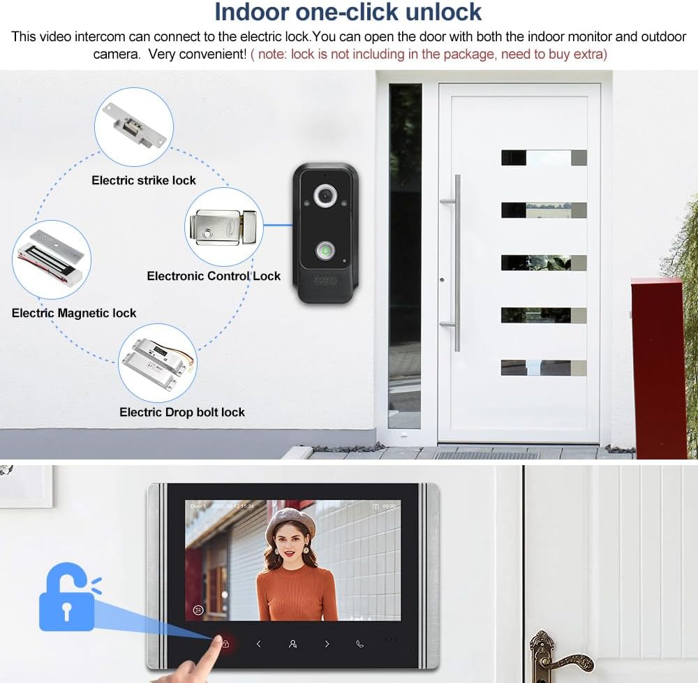 Kabelgebundene Video-Gegensprechanlage, 7-Zoll-Video-Türklingelkamera mit Monitor, Kabelgebundene Vi