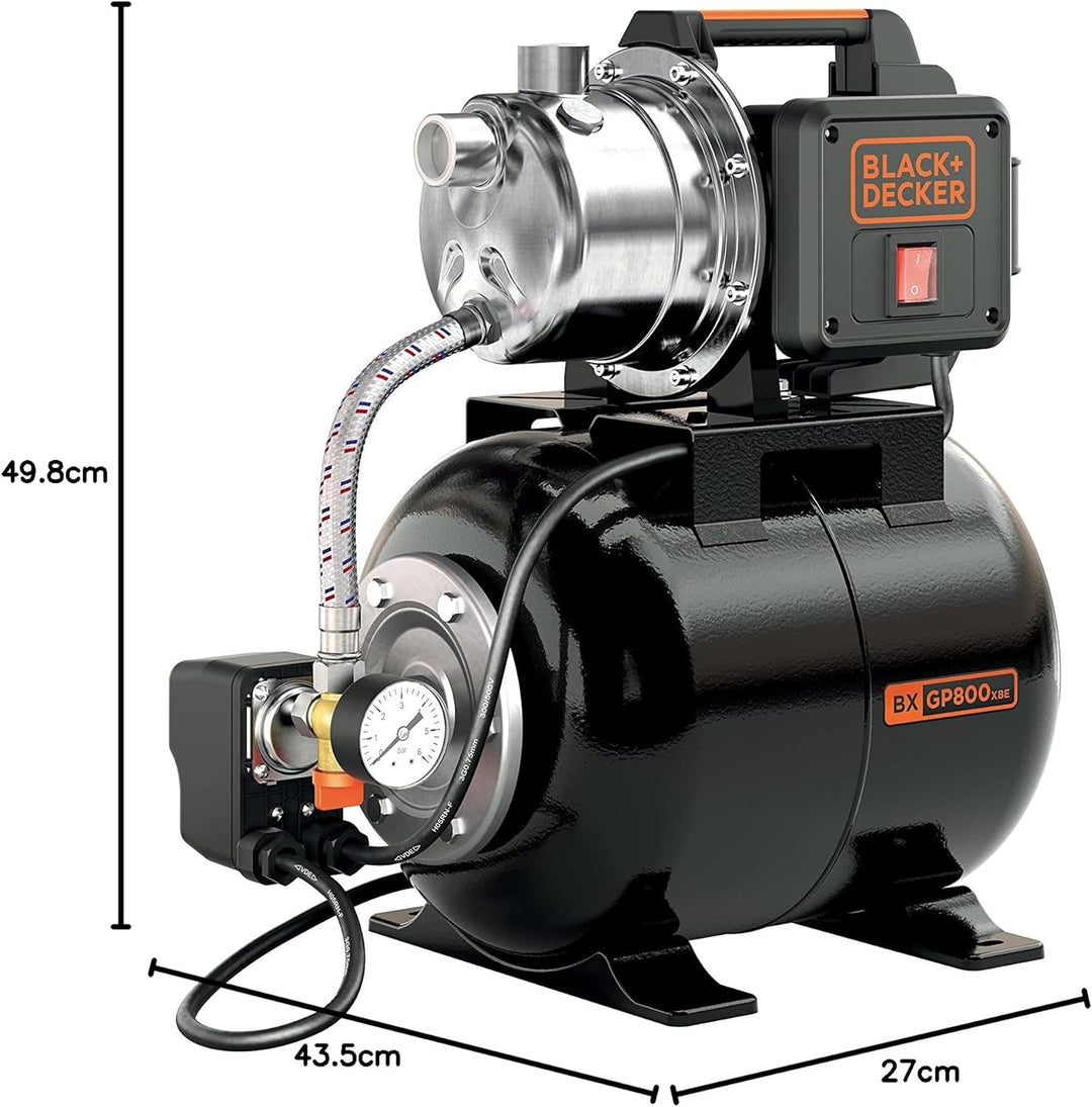 BLACK+DECKER BXGP800XBE Selbstansaugende Pumpe mit Behälter für Klarwasser (800 W, max. Förderleistu