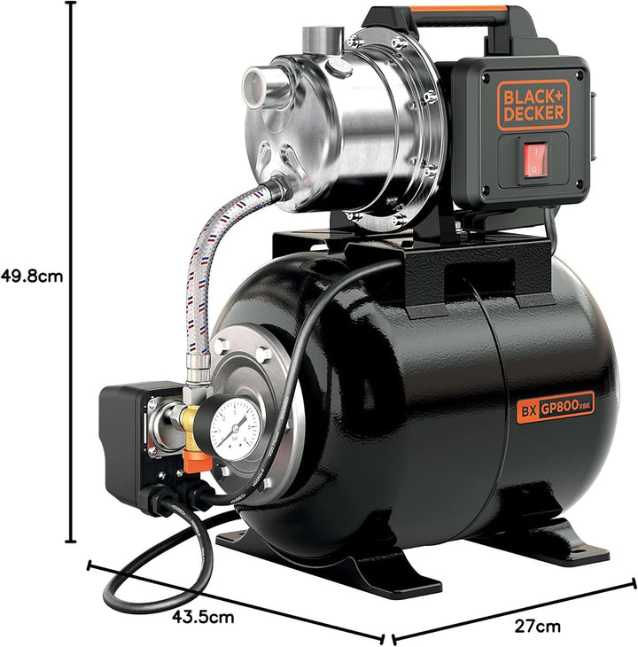 BLACK+DECKER BXGP800XBE Selbstansaugende Pumpe mit Behälter für Klarwasser (800 W, max. Förderleistu