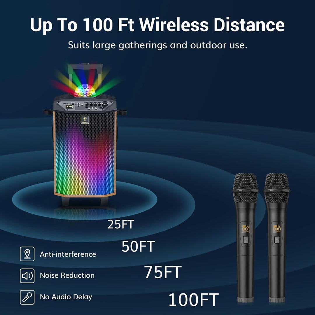 Karaoke Maschine für Erwachsene, TONOR tragbarer Bluetooth Lautsprecher mit 2 kabellosen Mikrofonen,