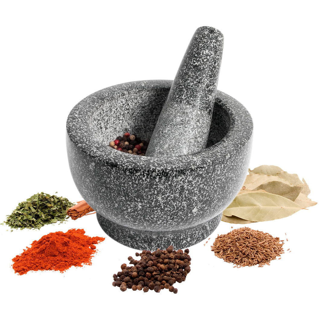 BROWIN® Küchenmörser mit Stössel aus Granit 312008 | Ø 13 cm | Zerkleinerer für Kerne, Gewürze, Nüss