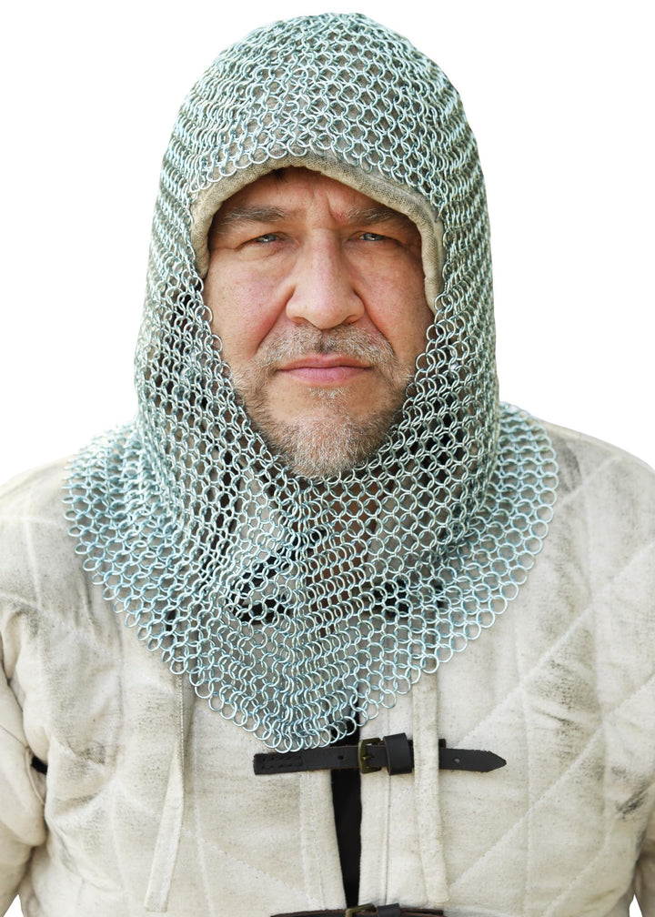 Battle-Merchant Kettenhaube, V-Auschnitt, ID9mm, Mittelalter LARP Wikinger Fasching Kettenhemd Kette