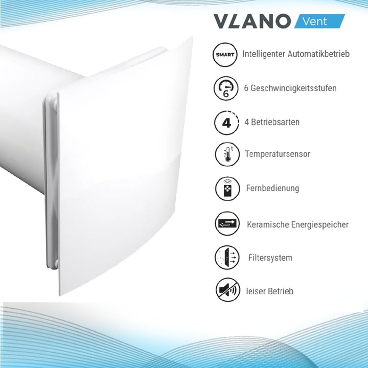 Vlano Dezentrale Wohnraumlüftung mit Wärmerückgewinnung, 125 mm, mit Fernbedienung, Temperatursensor