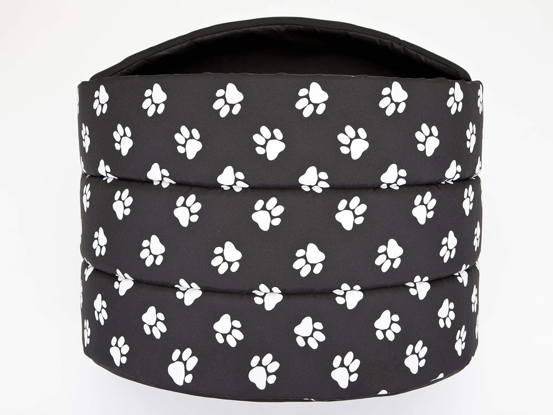 Hundehütte Hundehöhle Hundebett Hundehaus Katzenhöhle Schlafplatz L - 55x43 cm Schwarz mit Pfoten