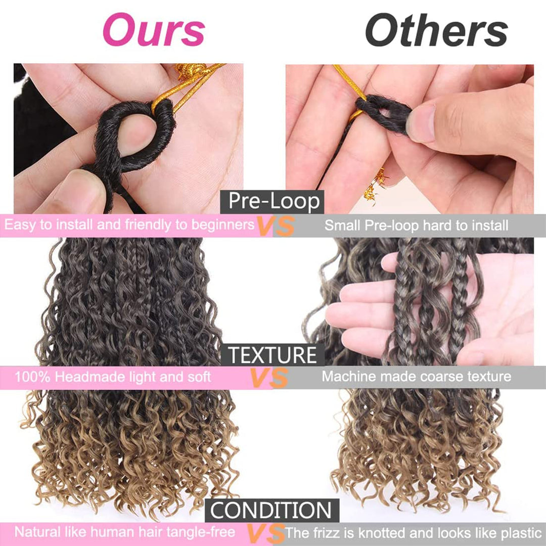Crochet Box Braids Curly Hair Extensions 14Zoll Goddess Bohemian Hippie Synthetic Curly Ends (1B/27)