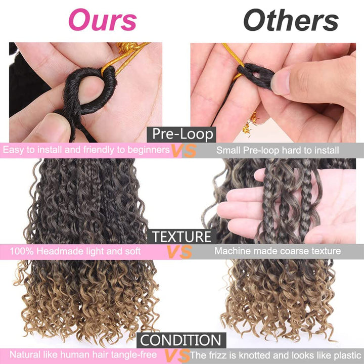 Crochet Box Braids Curly Hair Extensions 14Zoll Goddess Bohemian Hippie Synthetic Curly Ends (1B/27)