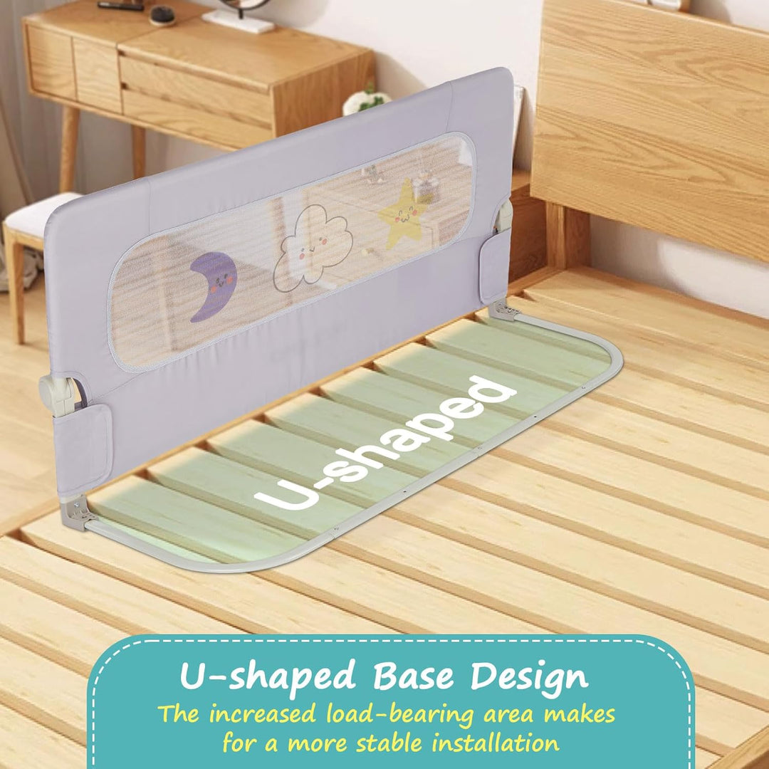 welspo Bettgitter Bettschutzgitter Bettgitter mit Kindermotiven, Rausfallschutz für Kinderbett, Grau