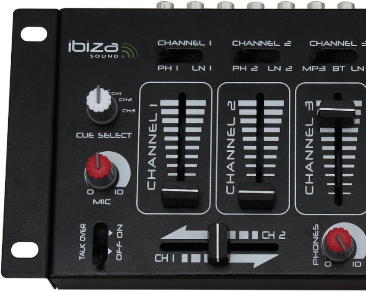 Ibiza - DJ21USB-BT - 4-Wege/7-Kanal-Mixer mit verschiedenen Eingängen - Bluetooth und USB - Schwarz