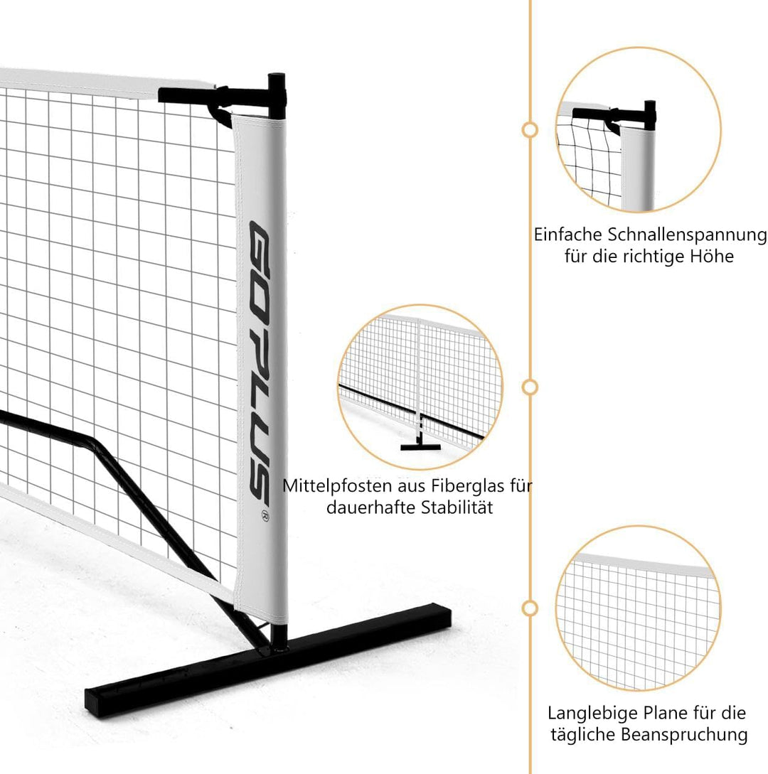 GYMAX Pickleball-Netz mit Metallrahmenständer, 6,7 m langem Pickleball Net Set mit Tragetasche, wett