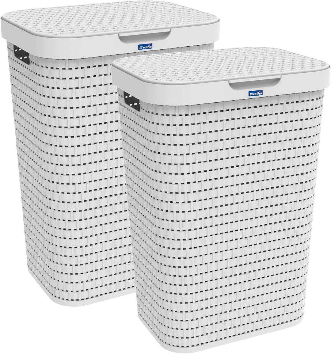 2er-Set Wäschesammler 55l mit Deckel Weiss 2 Stück, Weiss 2 Stück