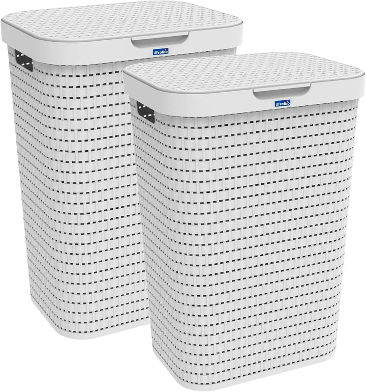 2er-Set Wäschesammler 55l mit Deckel Weiss 2 Stück, Weiss 2 Stück