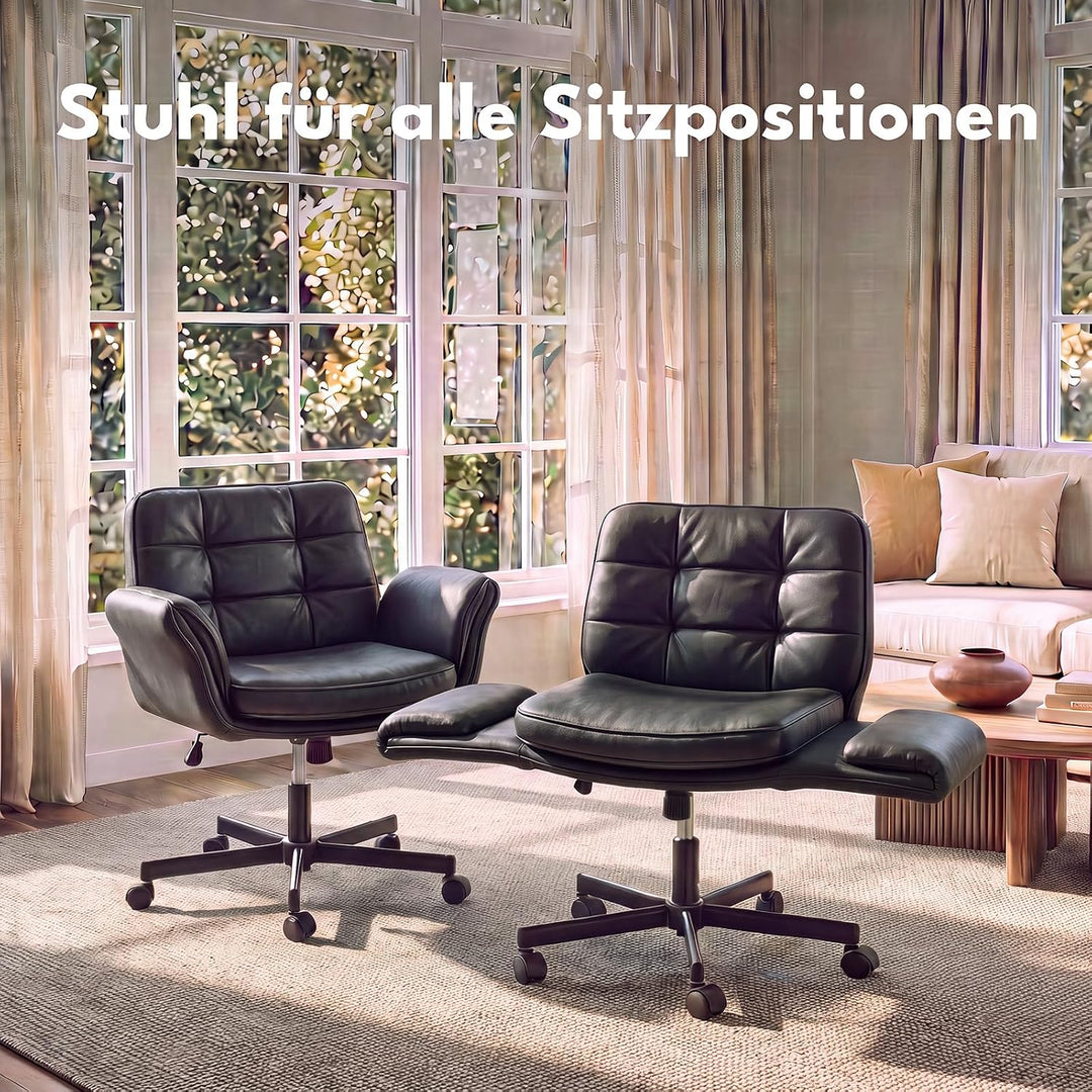 5-Stufen Armlehnen Bürostuhl 150kg, Schneidersitz Stuhl Schwarz, Schwarz