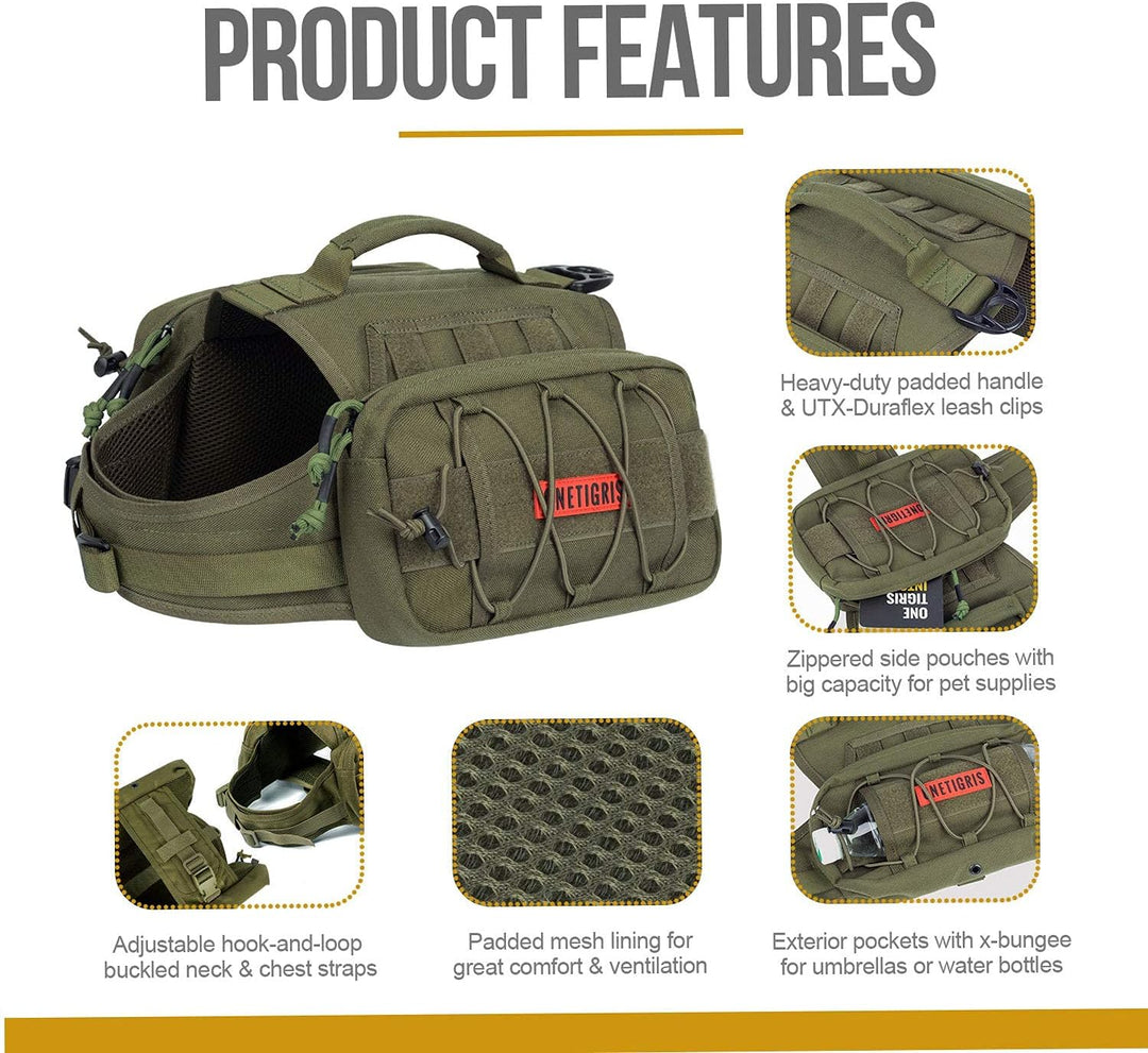 OneTigris Mammoth Hunderucksack 2.0 Version Reissen Camping Wandern Hundebackpack für M/L Grösse Hun