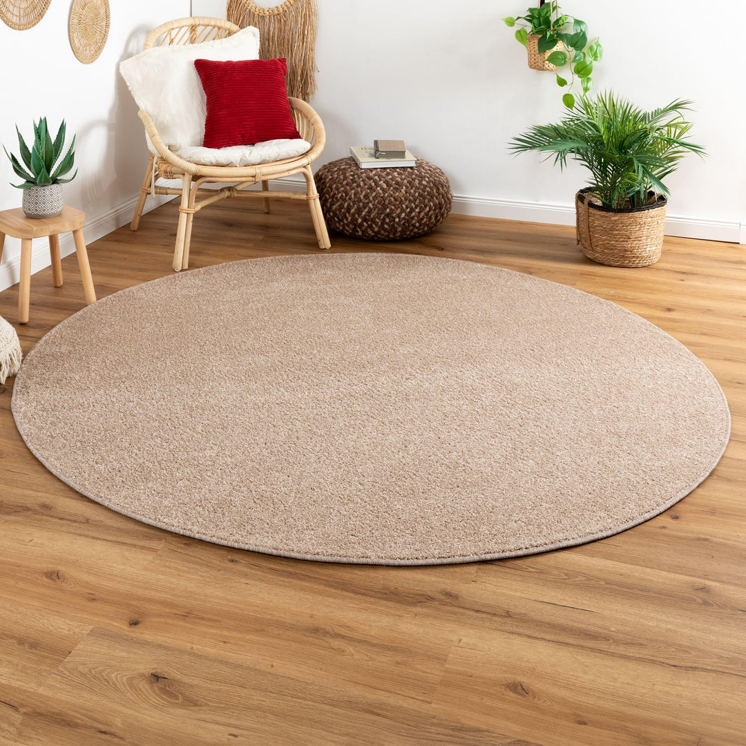 Steffensmeier Kurzflor Teppich Cambridge, Wohnzimmer, Schlafzimmer, in Sand, Grösse: Rund Ø 80 cm 80