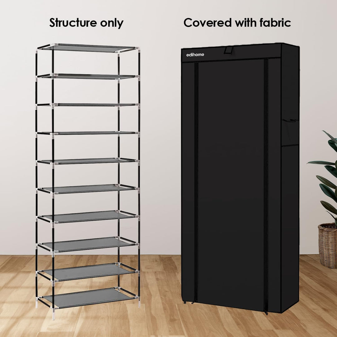 edihome, Schuhregal, Stoff mit 10 Ebenen, (58 x 28 x 162 cm), Schuhaufbewahrung, mit staubdichtem Üb