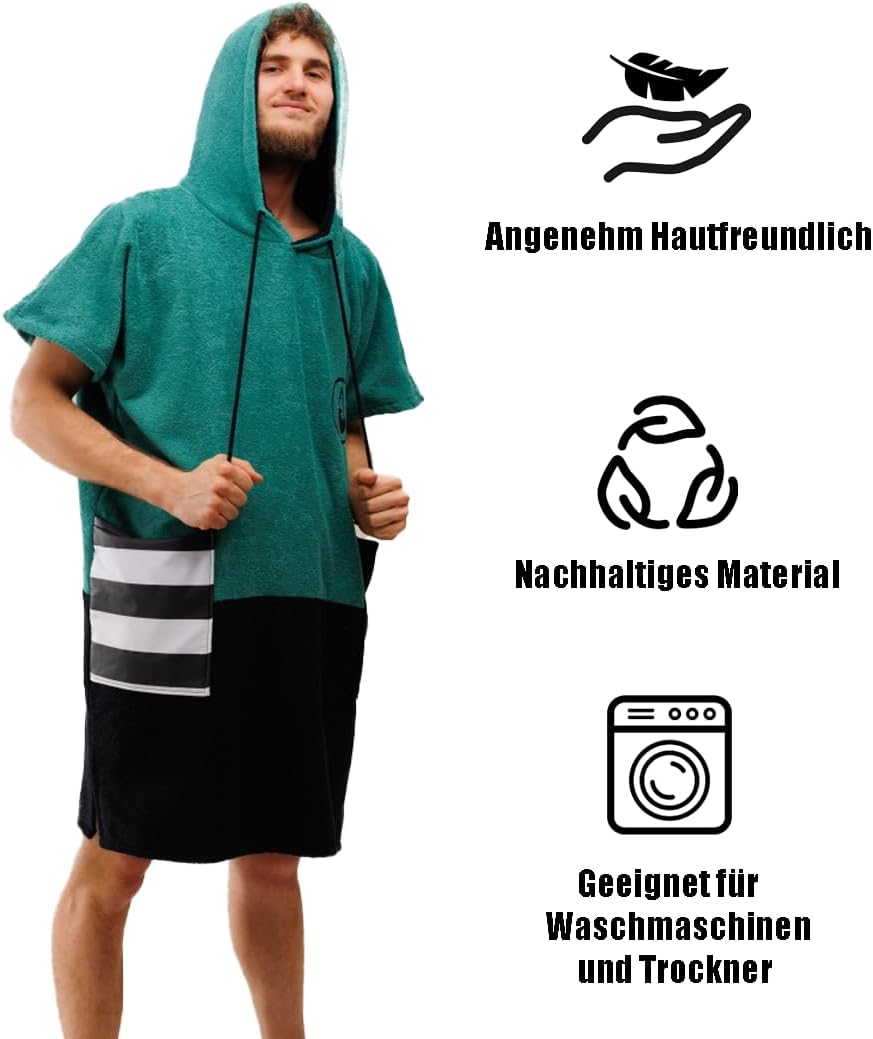 WAVE HAWAII Poncho Faro Badeponcho 100% Baumwolle für Körpergrössen von 160-190 cm Umkleidehilfe für