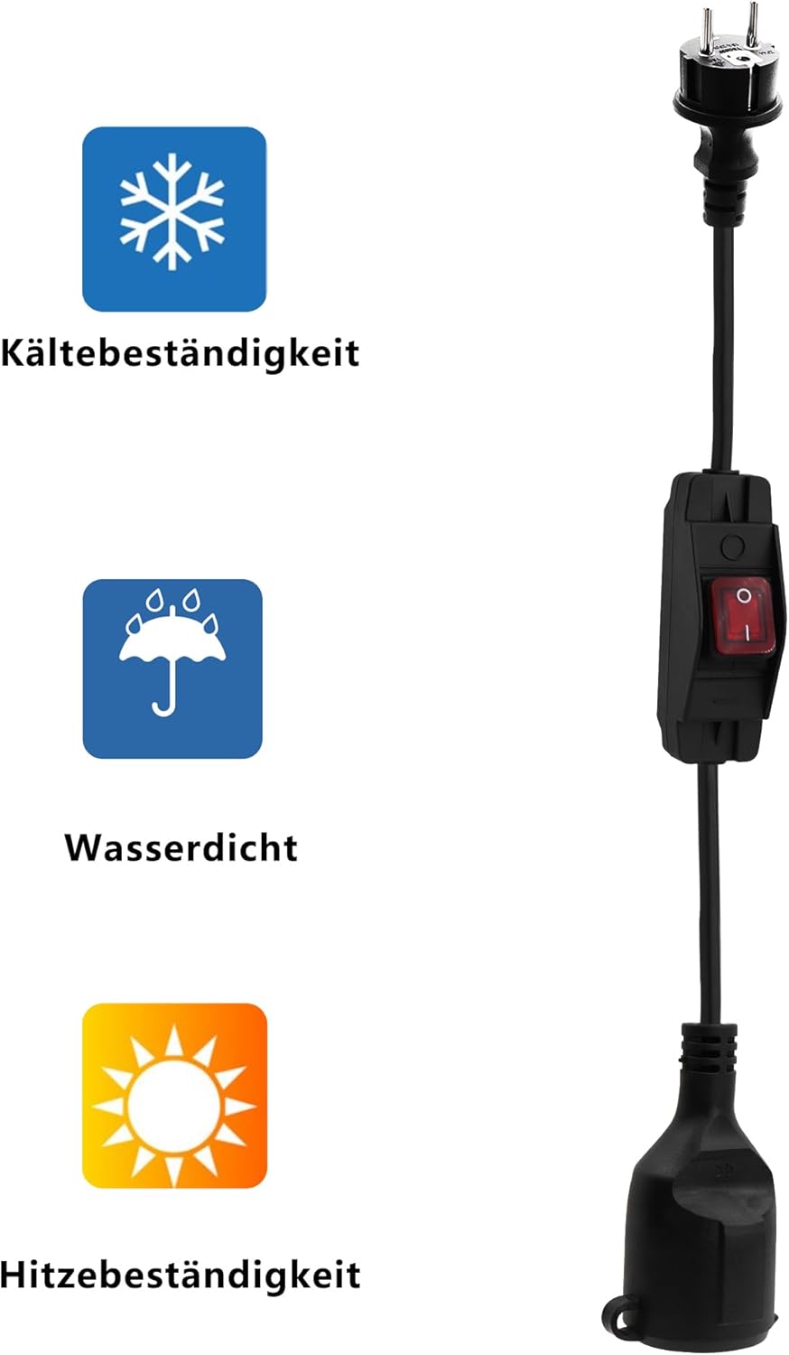 Schuko Verlängerungskabel mit Schalter, Verlängerungskabel Outdoor mit Schuko Stecker,Netzkabel Stec