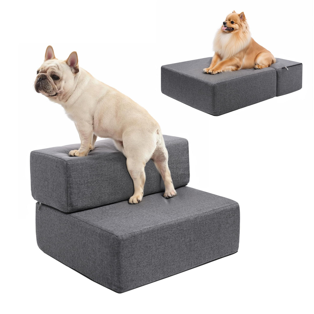 2-in-1 Klapptreppe für Hunde und Katzen mit Ruhebereich, Ergonomische Hundetreppe, Faltbare Einstieg