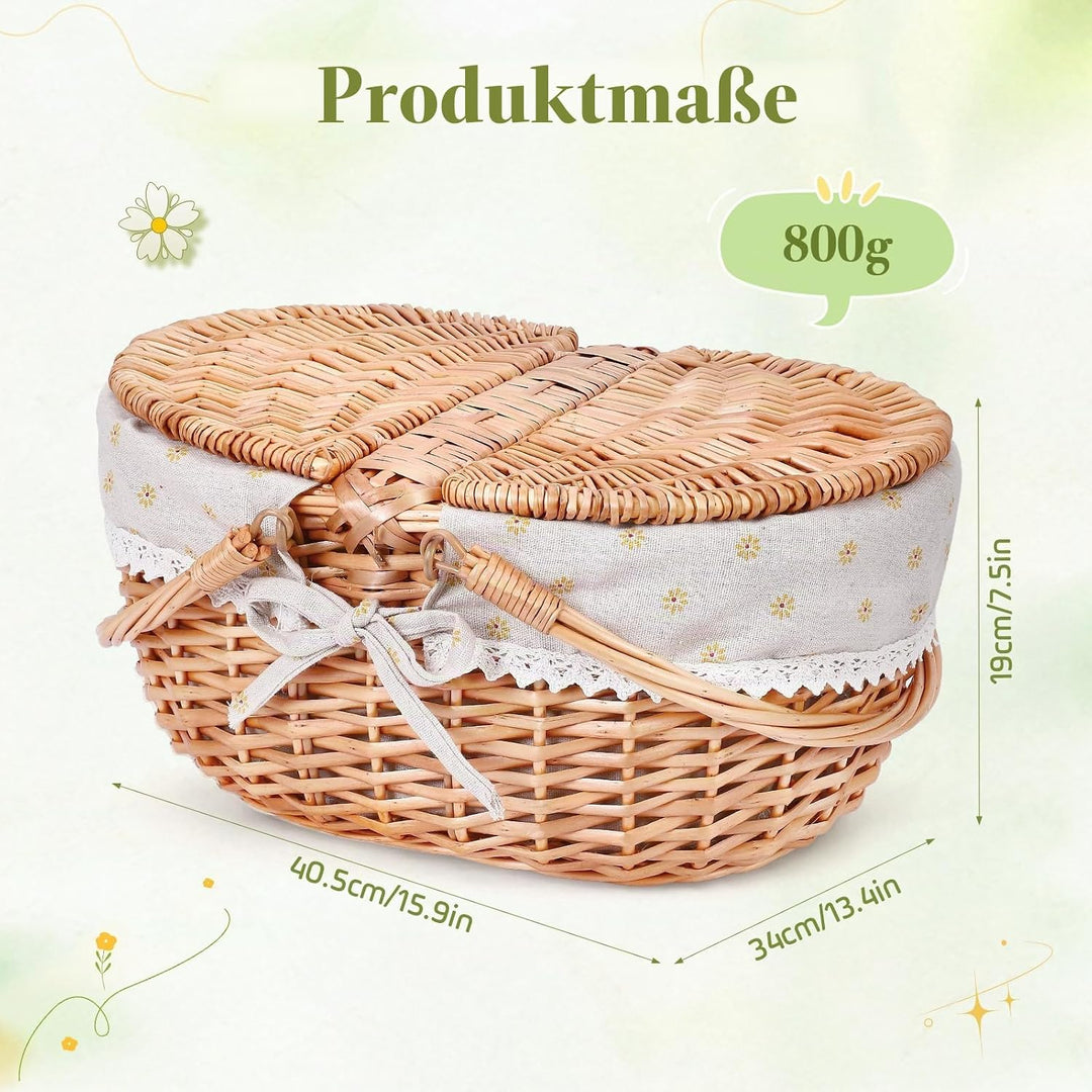 Picknickkorb,Picknickkorb 2 Personen mit Doppelt zu öffnendem Deckel und Klappbarem Griff,Picknick K