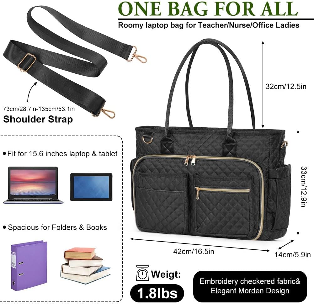 Laptoptasche Damen 15,6 Zoll Lehrertasche Gross Aktentasche Tasche mit 2 Seitentaschen, Notebooktasc