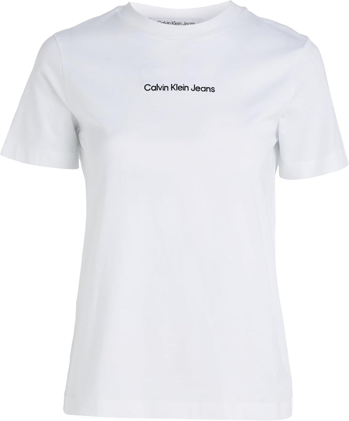 Calvin Klein Jeans Damen T-Shirt Kurzarm Institutional Straight Rundhalsausschnitt S Bright White, S