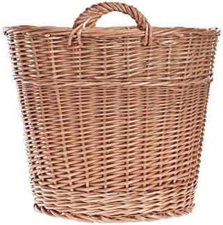 Vollweidener Kaminkorb, Kaminkorb aus Weide, naturfarbiger Weidenkorb für Kaminholz, Kaminkorb mit T