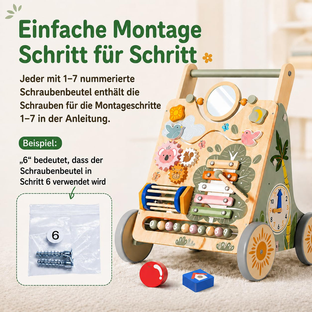 Baby Lauflernwagen Holz, Baby Lauflernhilfe Höhen- und Geschwindigkeitsverstellbar, Montessori Spiel