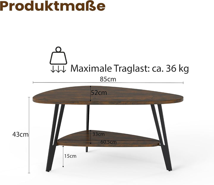 Manora Oval Couchtisch Braun mit Ablagefach &amp; Metallbeinen - Moderner Wohnzimmertisch Kaffeetisch So