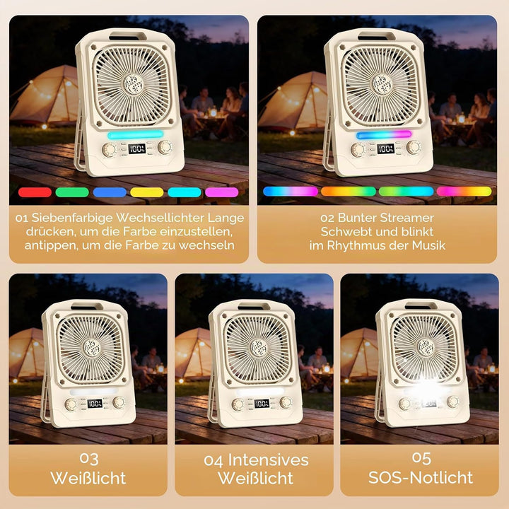 IERAKOR Akku Camping Ventilator, Kleiner Tischventilator mit 100-Stufen USB Ventilator Tragbar, Blue
