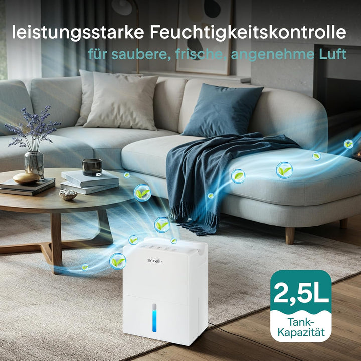 SereneLife Luftentfeuchter Elektrisch Leise 2,3 L für Schlafzimmer und Bad – Kompakter Raumentfeucht