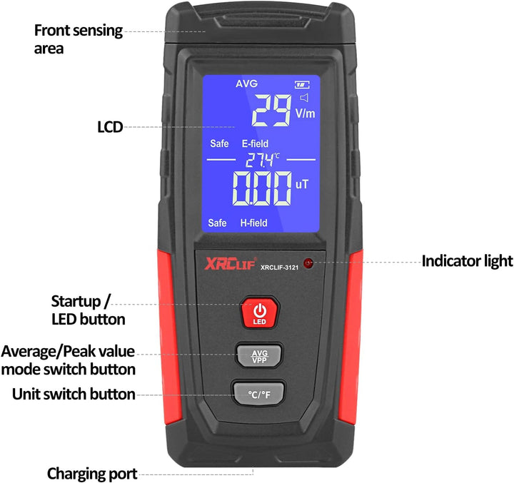 EMF Messgerät, XRCLIF Digitaler Elektromagnetischer Strahlungsdetektor, Handheld EMF Tester für Zuha