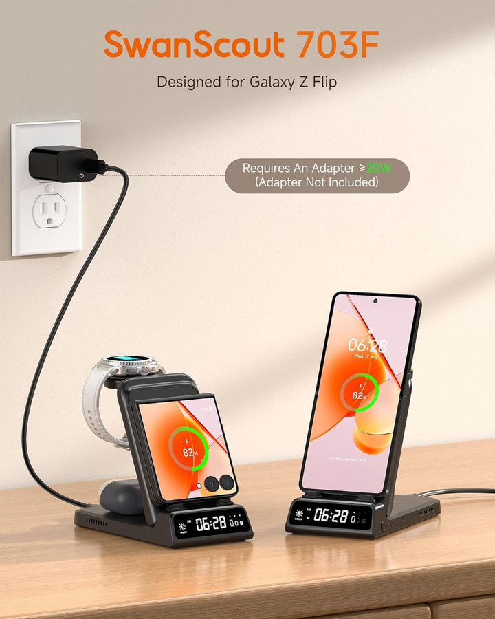 Induktive Ladestation für Samsung Z Flip 8, Faltbare Ladegerät für Samsung | 3 in 1 Kabelloses Ladeg
