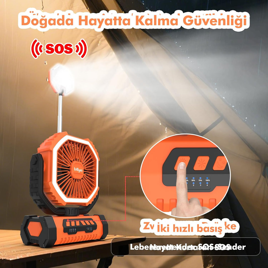 Outdoor Camping Ventilator mit Licht, 20000mAh Akku, wiederaufladbarer tragbarer Ventilator mit Fern